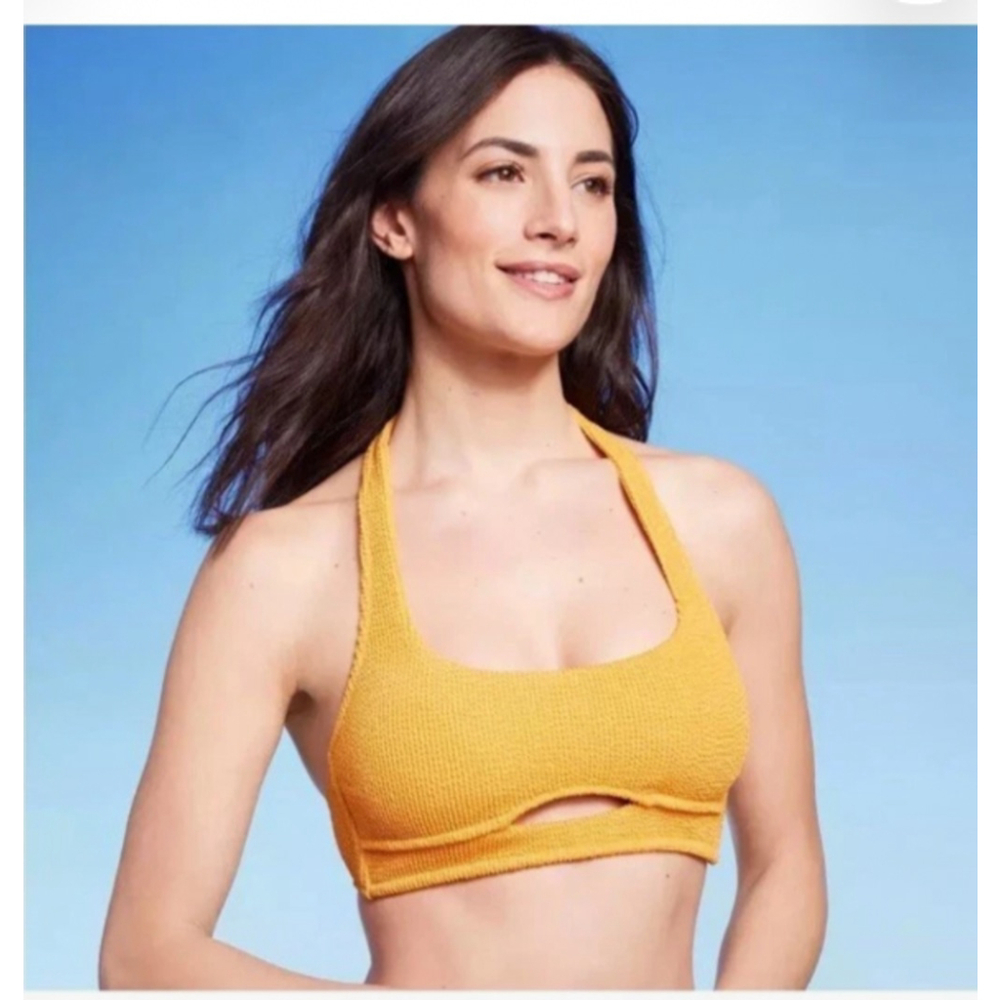 Women's Cut Out Halter Bralette Bikini Top - Shade & Shore Orange L NWT